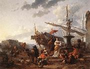 BERCHEM, Nicolaes A Southern Harbour Scene oil on canvas